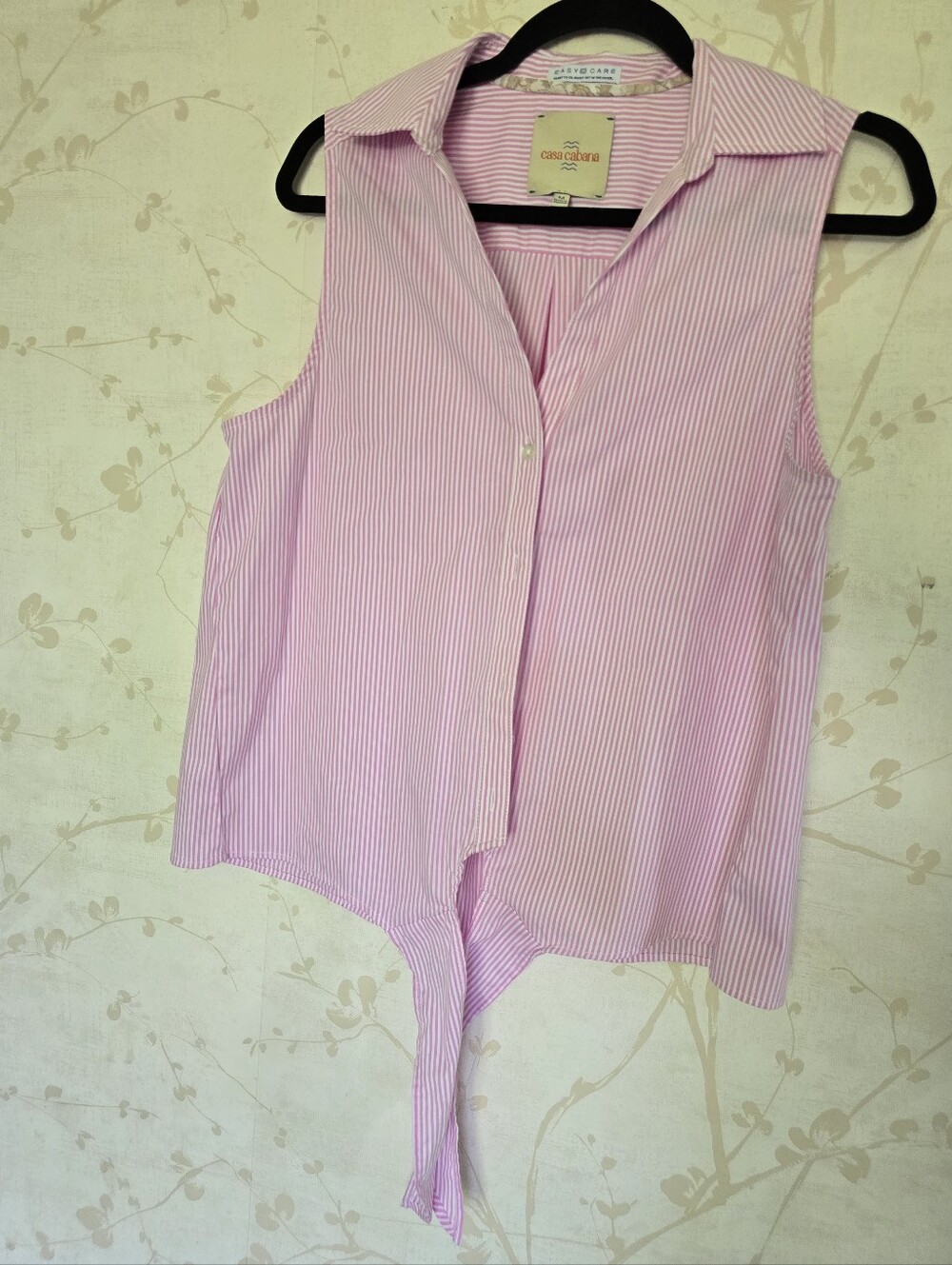 Casa Cabana Pink Striped Tie-Hem Sleeveless Blouse